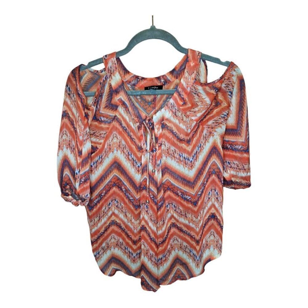 By&By Key Hole Neck with Cold Shoulder Multicolor Women's Medium Top